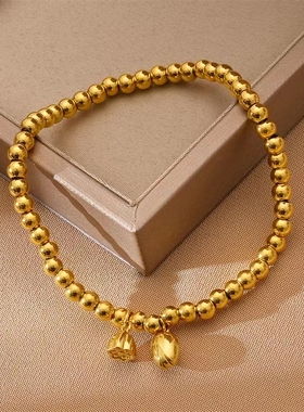 两世欢黄金手链女莲蓬金珠仿金手串古法传承手镯金饰