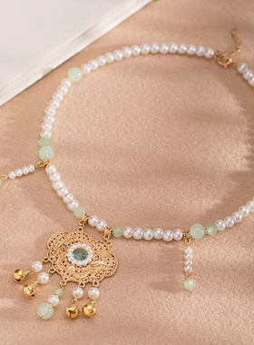 古风项链国潮风中式汉服长背云软璎珞吊坠明制马面裙旗袍项链长款