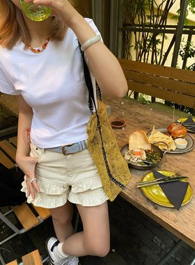 Amorphous Egg 夏季新款 ins风 帆布牛仔双层花边 甜美百搭短裤
