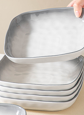 盘子菜盘家用2026新款2/4/6个装方盘陶瓷深盘高级感釉下彩饭盘子