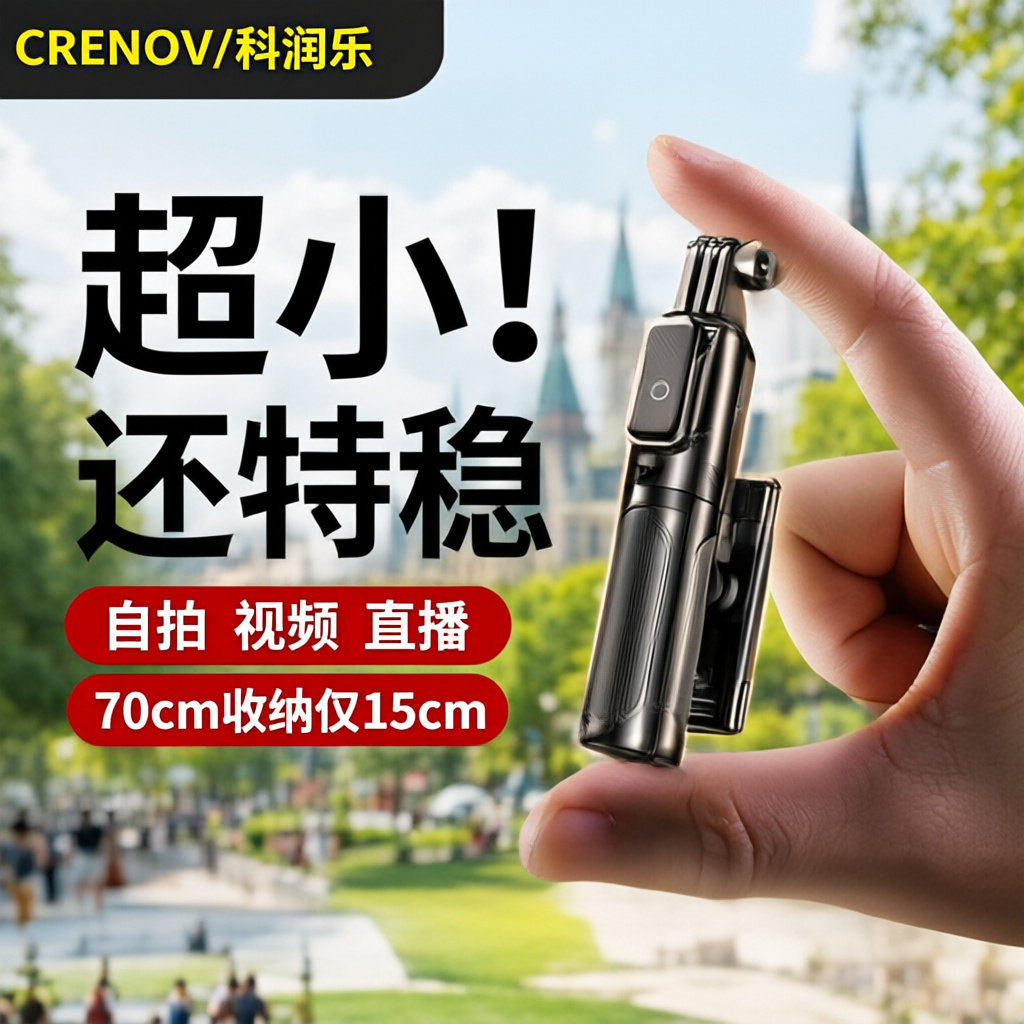 科润乐蓝牙自拍杆三脚架迷你便携补光灯直播支架遥控自拍神器