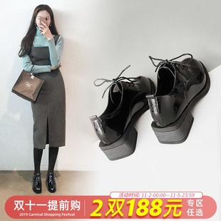 黑色小皮鞋 女系带百搭秋季 阿么2019新款 英伦风单鞋 万博体育 app下载ios_万博体育苹果 app下载_怎么样安装万博体育app 软皮牛津鞋