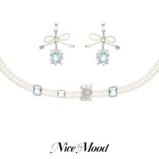 NiceMood 静谧蓝珍珠项链女轻奢高级公主风双层叠戴颈链秋冬热款