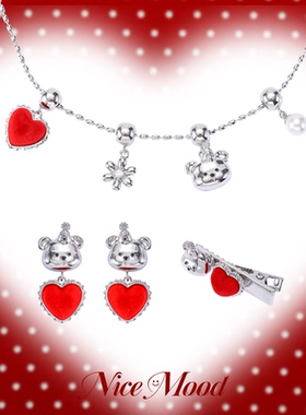 樱桃红小熊花朵项链圣诞节礼物