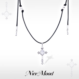 【买3免1】【神坠寂夜】十字架项链中性风美拉德风皮绳长绳毛衣链