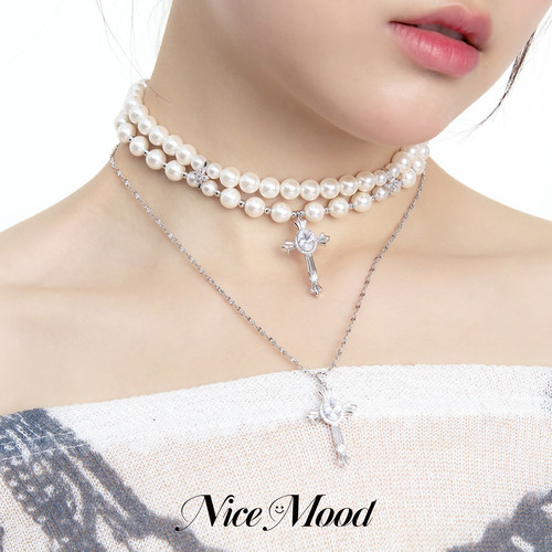 珍珠十字架项链朋克轻奢辣妹重工