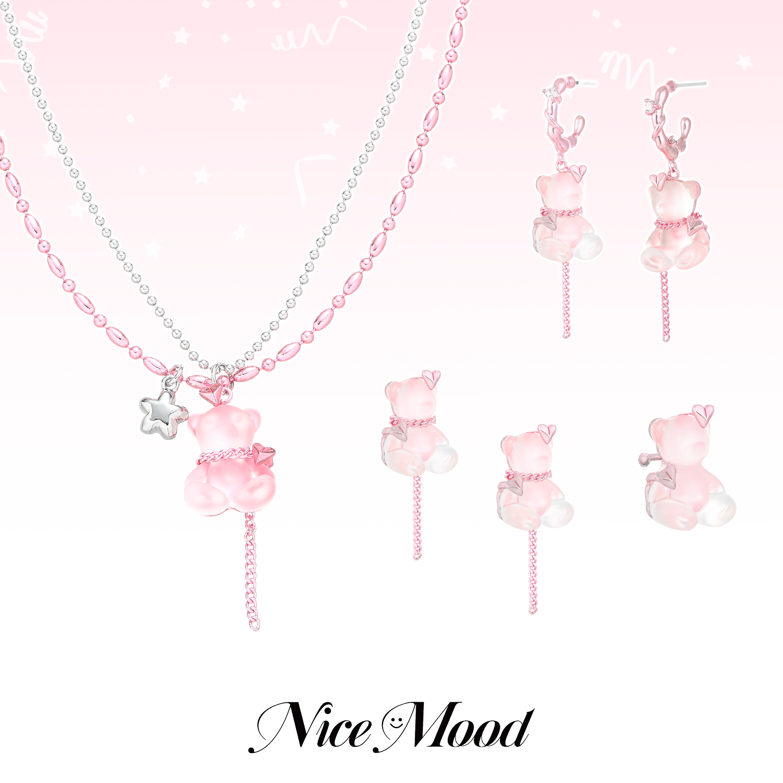 NiceMood潮酷草莓熊星星锁骨链女