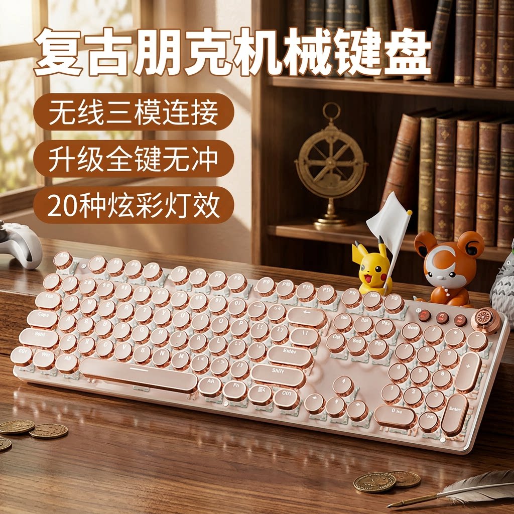 无线机械键盘鼠标三模游戏办公高颜值电竞复古朋克电脑手机平板用