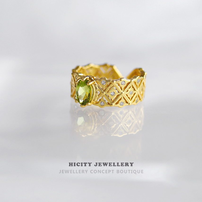 《艾珀》欧洲中世纪复古奢华宫廷小众设计镶嵌天然橄榄石戒指礼