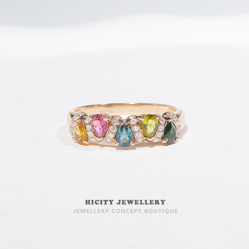 《绚烂》18K玫瑰金天然碧玺AU750戒指镶钻女珠宝首饰彩色宝石定制