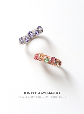 《绚烂》日系精致小众设计彩宝镶嵌925纯银天然彩虹碧玺戒指礼物