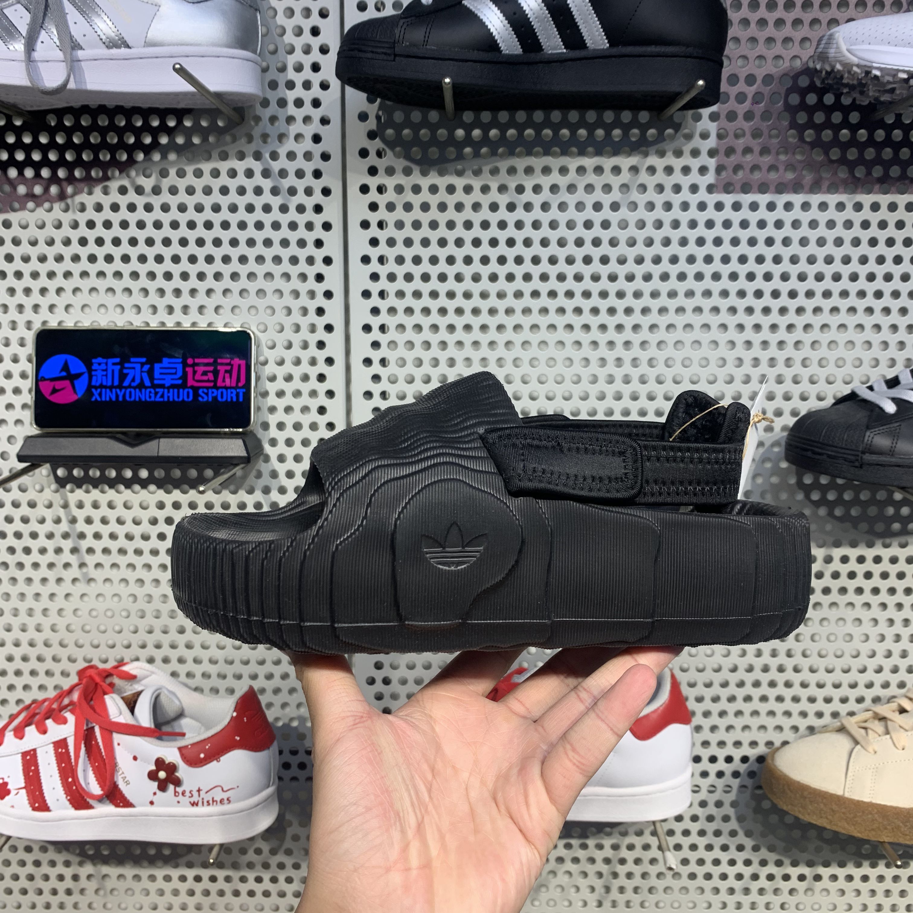 断码40.5/Adidas/阿迪达斯三叶草女士厚底魔术贴运动凉鞋IE5649