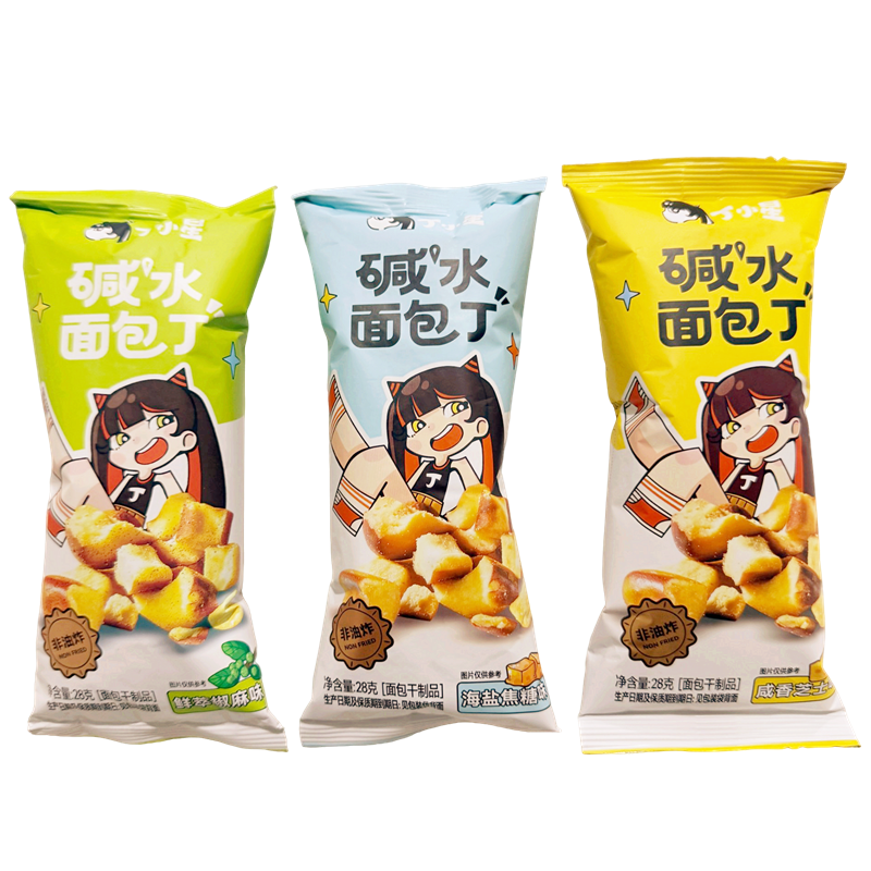 优乐麦丁小星碱水面包丁海盐焦糖味咸香芝士味椒麻味非油炸零食