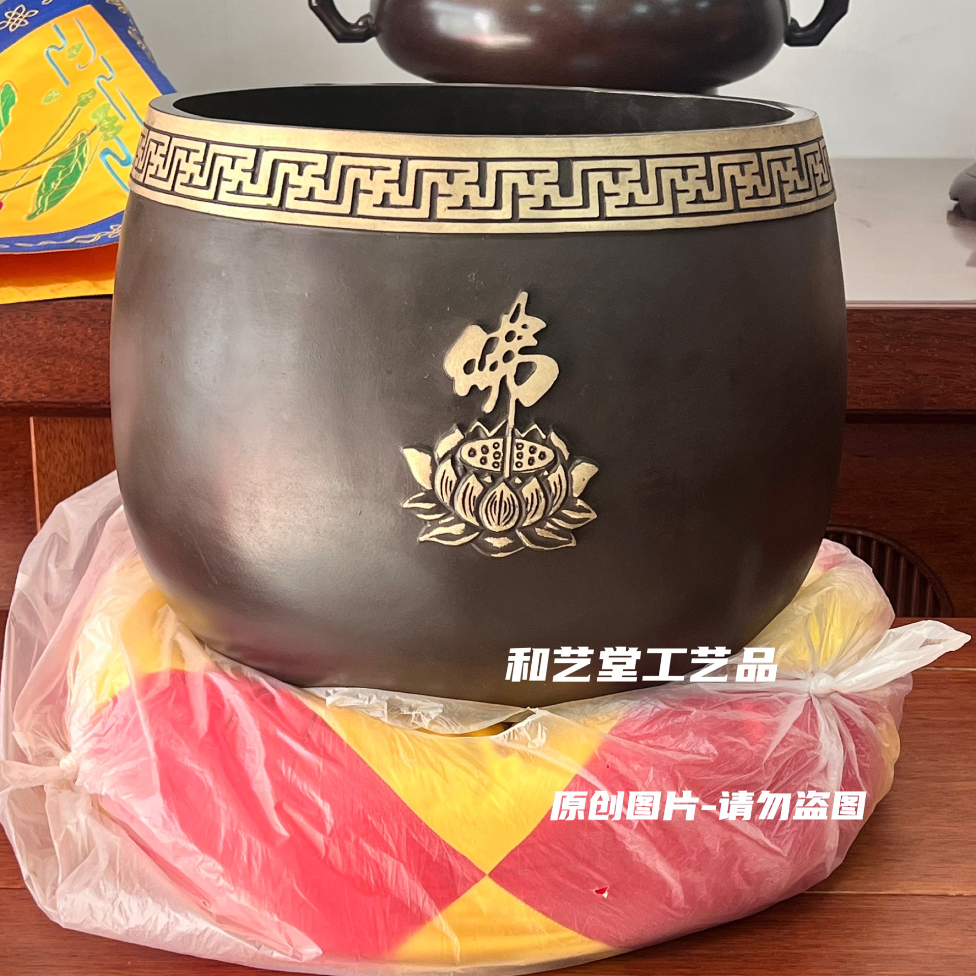 寺院法器铜罄铸造青铜罄纯铜老式传统传承大庆铜磬佛字莲花心经罄