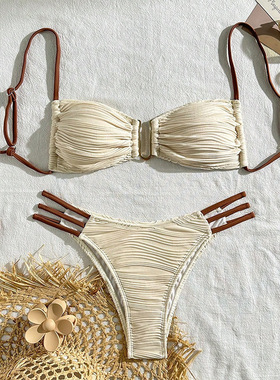 Multicolored sexy lace-up swimsuit bikini 三点式沙滩温泉泳装