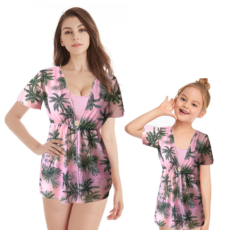 新款欧美风性感印花亲子高腰分体泳装女童比基尼泳衣Split bikini