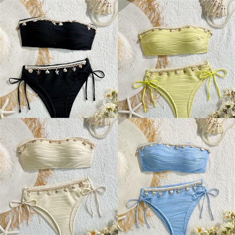 2025欧美新款性感纯色抹胸 Sexy solid-colored strapless bikini