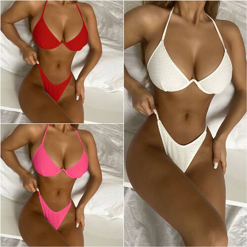 2025女士泳衣Sexy steel supports gather solid-colored bikinis