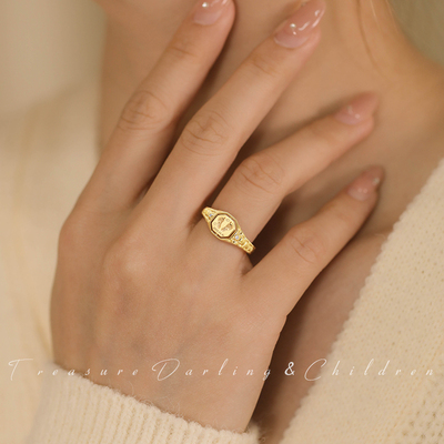 tdc18k温情珠宝时印之戒·金钻石戒指可定制刻字宝宝手脚印女戒
