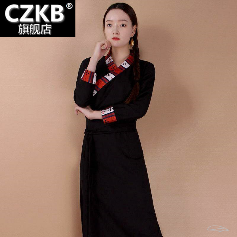 春装藏装女 西藏服饰棉麻藏服藏族服装锅庄博拉藏衣氆氇花边藏袍