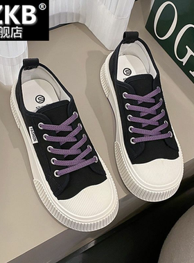 时尚小香风帆布鞋饼干鞋休闲简约百搭厚底女鞋防滑圆头板鞋小白鞋