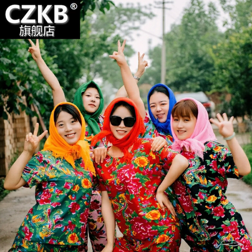 东北老年人妇女妈妈保暖围巾大花包头巾农村大妈村姑老太太女表演