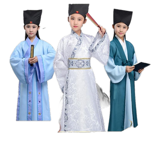 幼儿童古装汉服男童唐朝唐代诗人李白书生国学古诗朗诵表演出服装