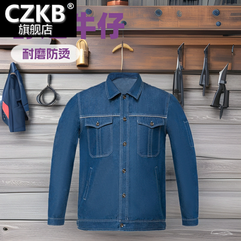耐脏工作服牛仔夏天薄款长袖劳保图片