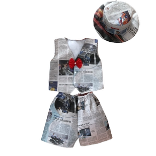 报纸儿童环保表演服废物利用服装舞台走秀报纸马甲亲子装演出衣服