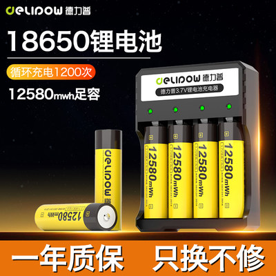 德力普18650锂电池大容量3.7v可充头灯强光手电筒4.2v通用充电器