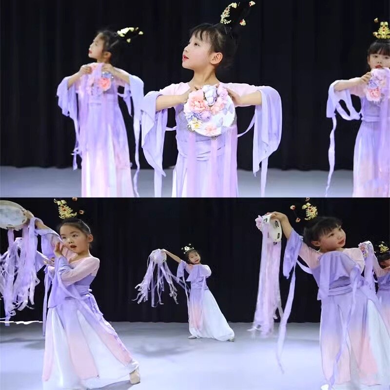 女童古典舞忆长安游园舞蹈表演服踩水演出服手鼓中国风仙气襦裙