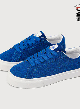 克莱因蓝色翻毛皮情侣底帮男女耐磨透气硫化学生滑板鞋运动休闲鞋