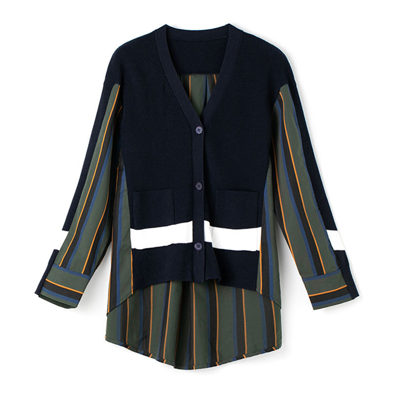 amass阿玛施旗舰店官网2020年新款秋装衬衫女设计感小众拼接开衫