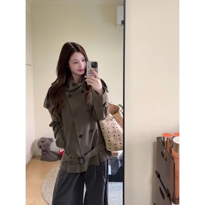 韩系设计感立领双排扣复古风衣秋季新款小众简约通勤气质百搭外套