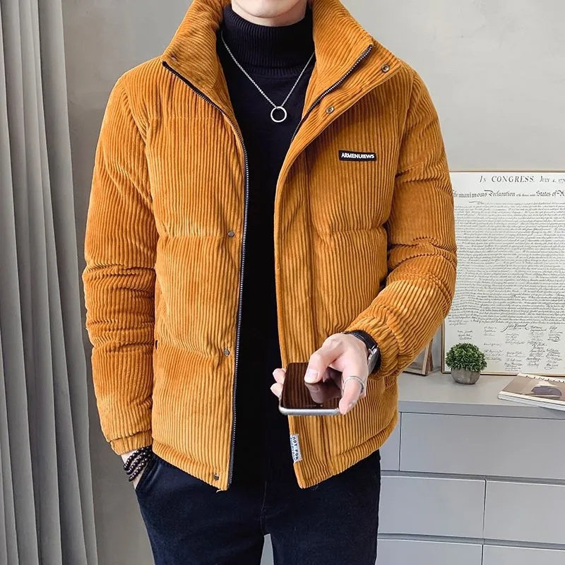 棉服男士灯芯绒外套新款加厚冬季潮流韩版保暖短款棉衣棉袄