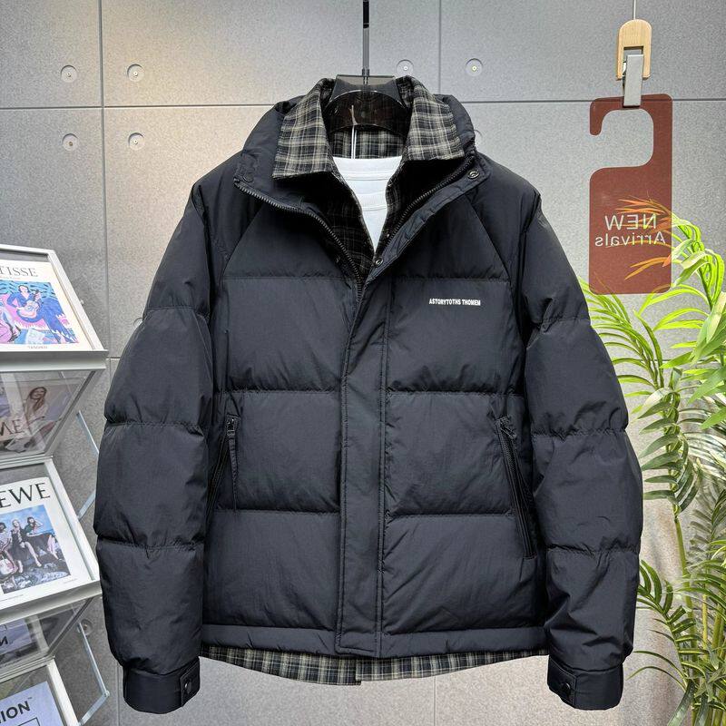 轻奢时尚假两件羽绒服外套男士冬季新款立领短款纯色简约保暖冬装