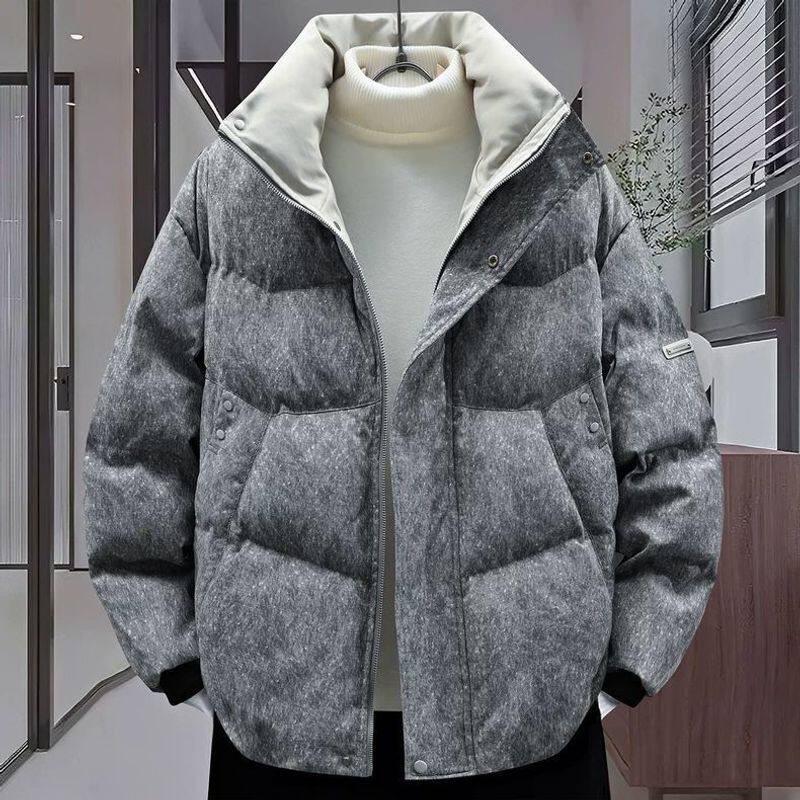 立领棉衣外套男冬季新款复古扎染防寒棉服男痞帅高级感冬装棉袄子