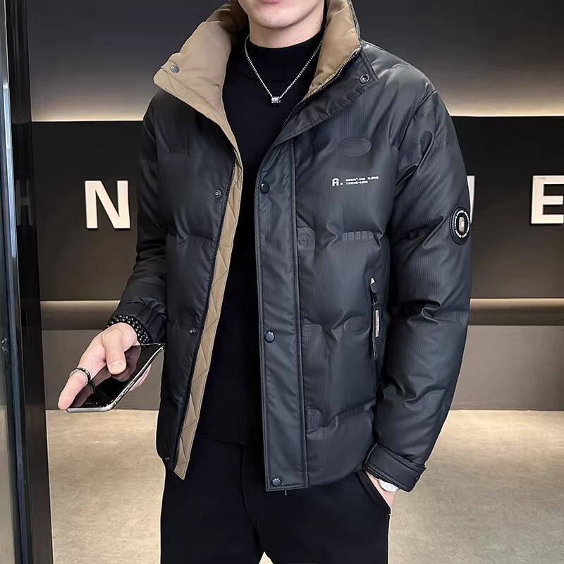 男士立领羽绒服冬季2026加厚保暖拼色百搭鸭绒服时尚白鸭绒外套男