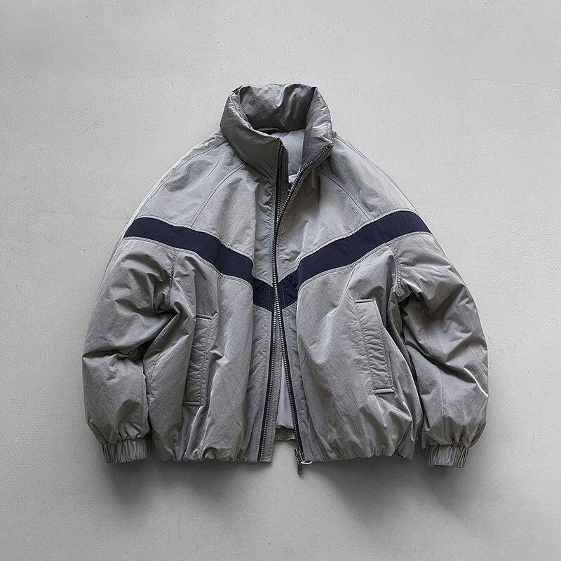 羽绒服男冬季美式立领撞色鸭绒宽松百搭加厚保暖面包服短款潮牌