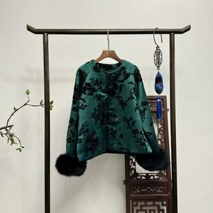 棉服W50228 全熟丝漳绒缎新中式 墨染