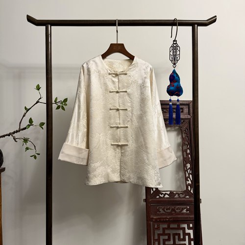 【云纹松烟】新中式丝毛提花盘扣外套W50264