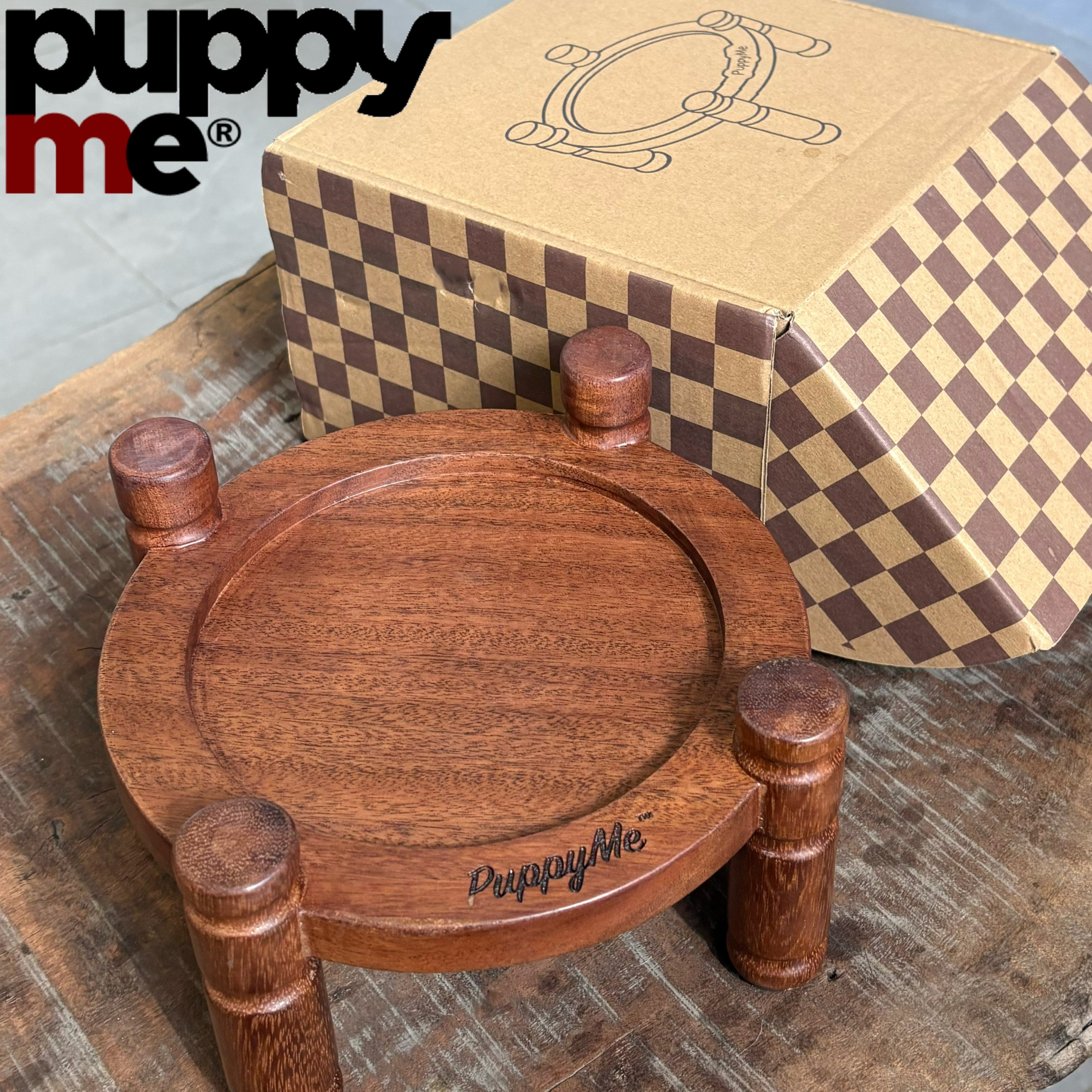 PuppyMe宠物餐桌碗架胡桃木中小型犬猫咪狗护颈实木防打翻胃翻转