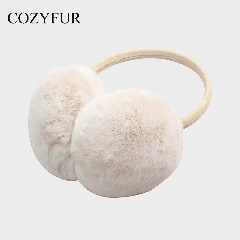 Cozyfur 整皮獭兔毛耳罩女冬保暖皮草耳捂耳包毛绒护耳耳套可调节