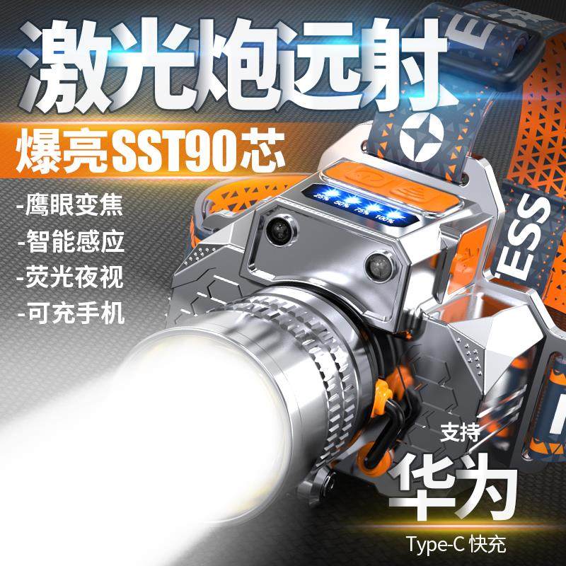 头灯强光充电超亮户外头戴式照明灯手电筒夜钓鱼专用感应疝气矿灯