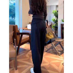 牛仔裤 大码 胖MM复古垂感显瘦直筒裤 女秋季 子 黑色高腰休闲弯刀裤