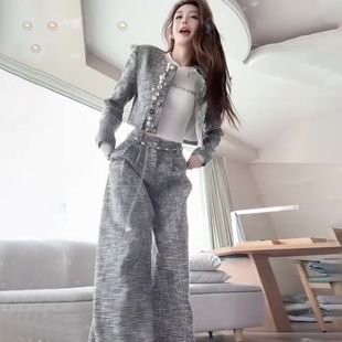 小香风套装女2025秋冬新款高级感气质名媛短外套高腰直筒裤两件套