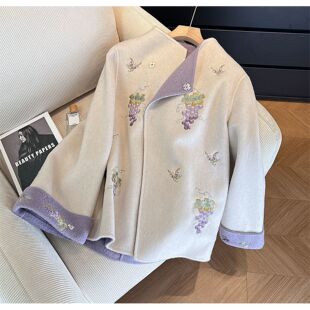 两面穿新中式国风双面呢短款大衣女秋冬新款毛呢外套半身裙两件套