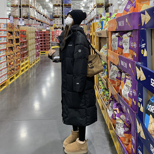 零下20度加厚羽绒棉服女过膝长款连帽中长款外套黑色棉袄简约棉袄