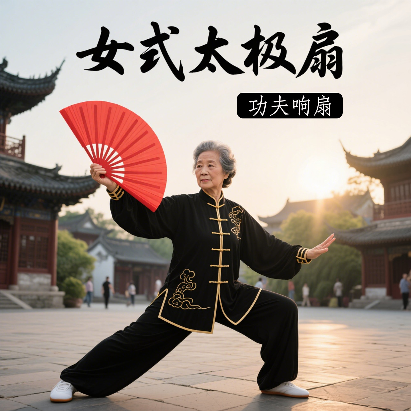 太极扇功夫扇响扇双面红色女式图片