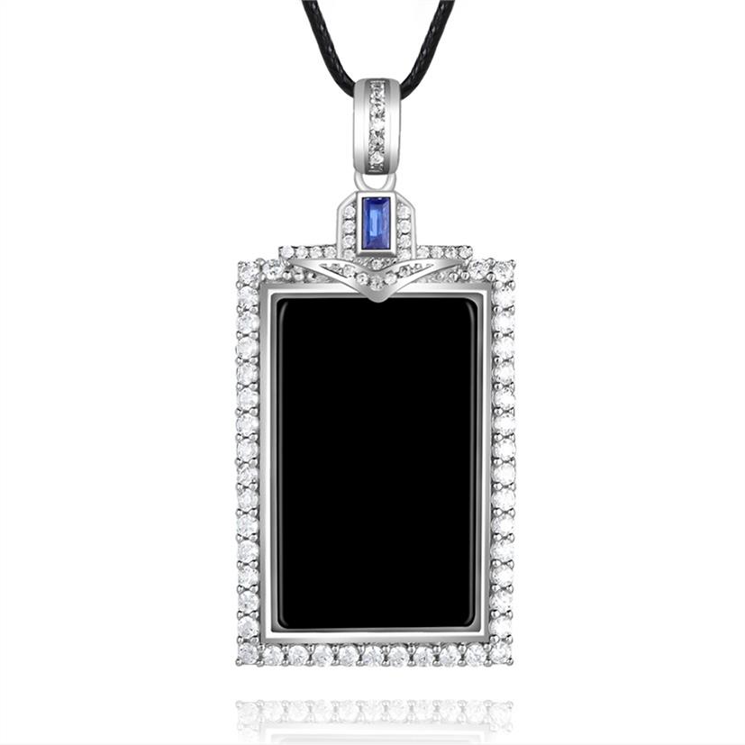 S925银镶嵌天然墨翠A货翡翠墨玉无事牌透绿玉石吊坠时尚简约女款